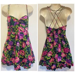 F21 Floral Ruffle Strappy Back Mini Dress